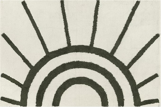 OJIA Washable 5'x8' Area Rugs, Green Tufted Sun Rug Living Room Rugs, Cotton Boho Bedroom Rug Farmhouse Nursery Rug Bohemian Floor Carpet for Playroom/Nursery/Classroom/Kids Room