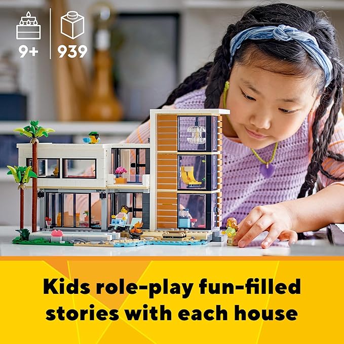 LEGO Creator 3 in 1 Modern Toy House - Kids Toy Building Set with 3 Building Options for Boys & Girls, Ages 9+ - with 2 Minifigures for Pretend Play - Gift Idea for Birthday - 31153
