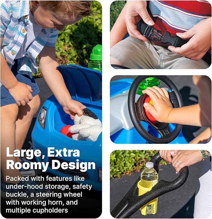 Step2 Whisper Ride II Buggy Kids Push Car, Ride On Toy, Stroller Substitute, Includes Seat Belt & Horn, Made of Durable Plastic, Max Weight 50 lbs., For Toddlers 1.5-4 Years Old, Blue