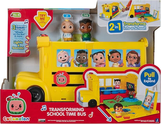 CoComelon Transforming School Time Bus - Lights and Sounds - 3 Favorite Songs - 6 Areas of Play - Removable JJ and Cody Figures - Toys for Kids and Preschoolers