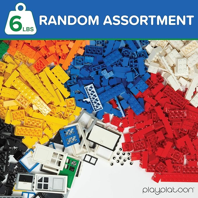 Play Platoon 6 Pound Bulk Building Bricks Set- 10 Classic Colors Bulk Building Blocks Play Set, Generic Brick Parts, for Boys and Girls, Classic