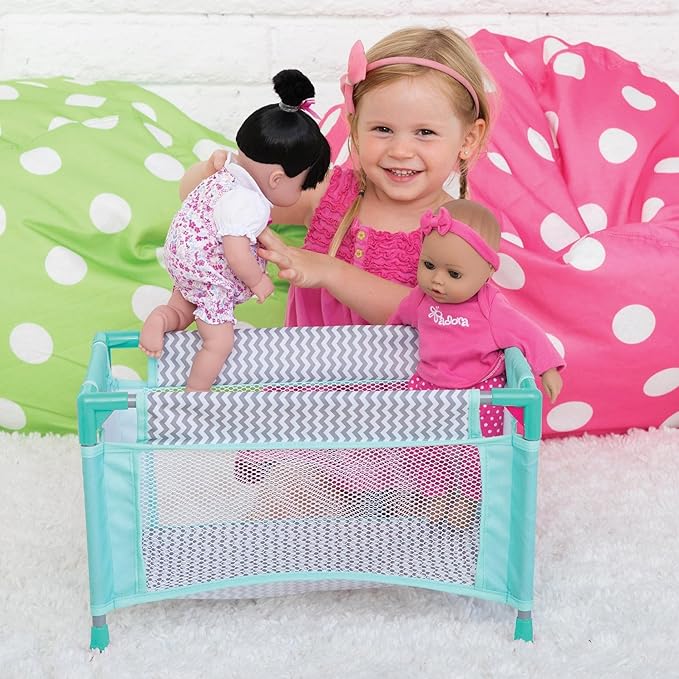 ADORA Zig Zag Baby Doll Playpen Bed Toy & Carry Case, Fits Dolls, Plush Toys, and Stuffed Animals up to 16” Best for Kids Ages 3 and Up