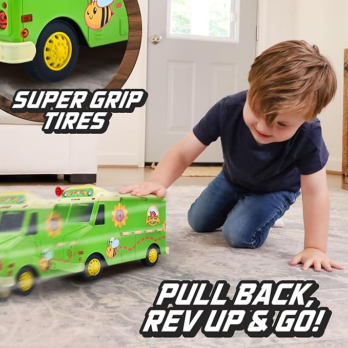 12" Farmer's Market Food Truck, Lights and Sounds, Includes 14 Play Pieces, Miniature Food, Pretend Play for Girls and Boys, Ages 3+