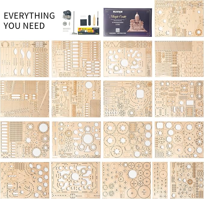 3D Wooden Puzzles DIY Mechanical Wooden Wide Model Kit 1000 Pcs 3D Puzzles for Adults Teens 14+Years Puzzle Enthusiasts Box Clockwork Enchanted Castle