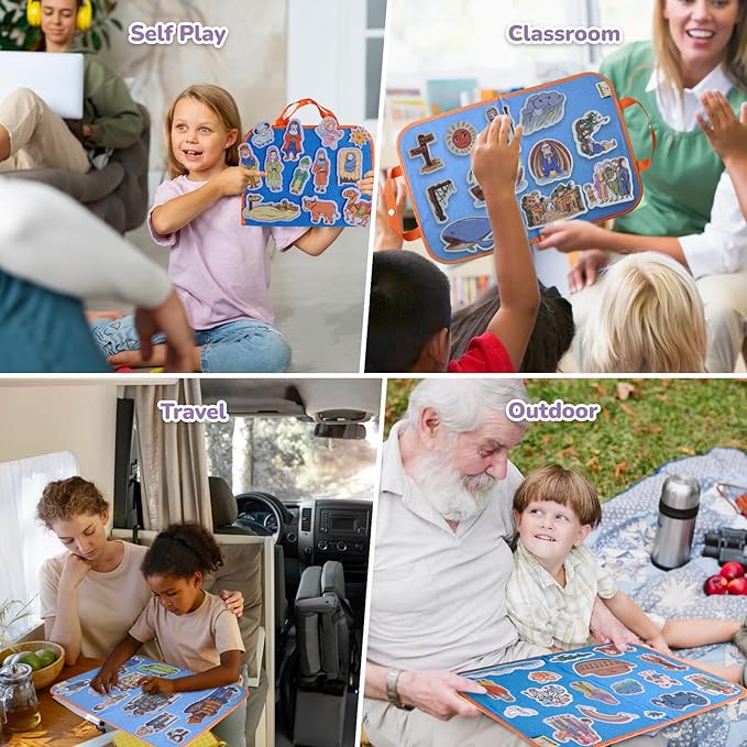 CHEFAN 12 Pack Felt Board Bible Stories Pieces,Flannel Board Stories for Preschool Activities Included a Felt Bag