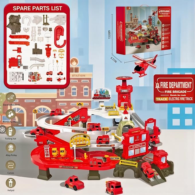 Construction Vehicle Toys Race Car Track for Kids Age 3-8 Train Set Best Birthday Gift with 4 Mini Engineering Cars