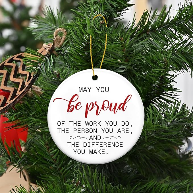OASSIE Christmas Employee Appreciation Gifts for Coworkers - Ceramic Christmas Ornaments 2025 for Tree Decorations - Inspirational Gifts for Women Boss Lady Teachers, Retirement Gift for Woman