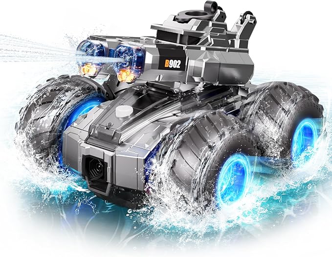 Amphibious Remote Control Car with Water Gun, Waterproof Monster Truck Toy 4WD All-Terrain RC Cars, Remote Control Boat Toys Gesture Sensing Rc Stunt Car, Birthday Gifts for Boys Age 8 9 10 11 12 Yrs