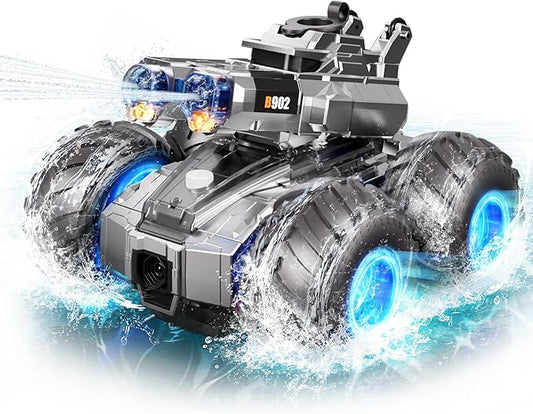 Amphibious Remote Control Car with Water Gun, Waterproof Monster Truck Toy 4WD All-Terrain RC Cars, Remote Control Boat Toys Gesture Sensing Rc Stunt Car, Birthday Gifts for Boys Age 8 9 10 11 12 Yrs