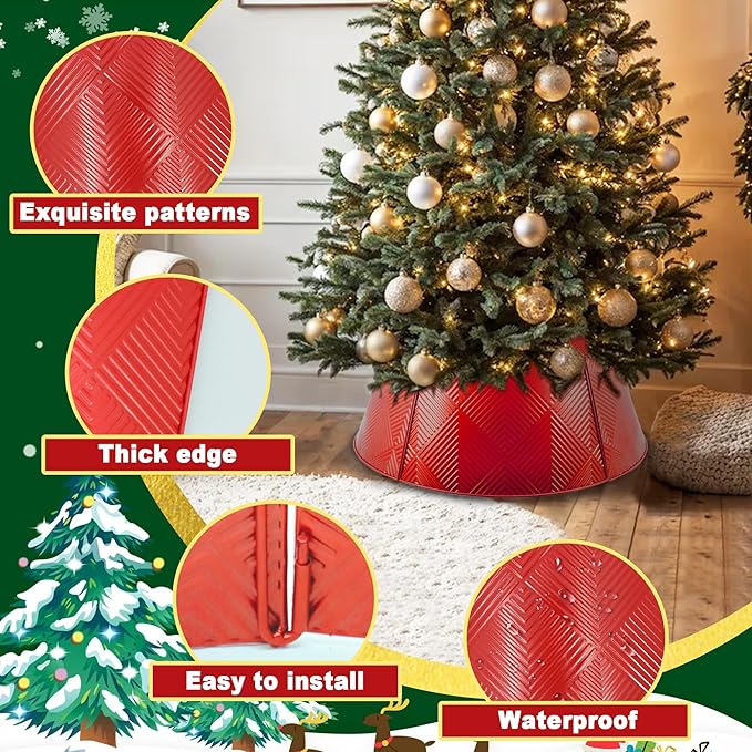 Metal Christmas Tree Collar 28 inch,Voumsil Christmas Tree Ring Collar Stand Cover Real Artificial Trees Indoor Outdoor Decoration