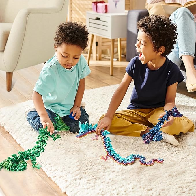 30'' 3D Printed Dragon - 3D Printed Toys, Articulated Crystal Dragon Large Rainbow Animal Fidget Toy, Decor Huge Dragons Collectible Figurines(Laser Green,30inch)