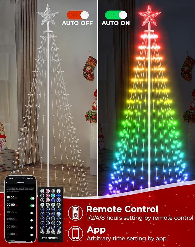9FT Smart Christmas Cone Tree App Control DIY Color Changing Prelit LED Outdoor Christmas Tree Decorations Light Show, Waterproof Magical Large Xmas Tree with RemoteTimer for Yard Outside