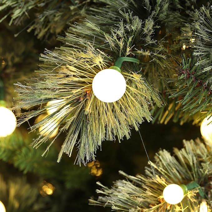 Glitzhome Prelit Christmas Tree, 7.5ft Artificial Green Christmas Tree Charming Cashmere Slim Pine with 350 Warm White and Multi-Color Globe LED Lights, 9 Function w/Foot Pedal and Remote Control