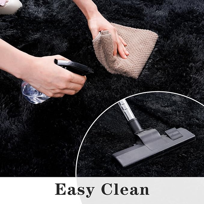 5'x7' Super Fluffy Rug for Bedroom, Modern Shag Black Area Rugs, Soft and Cozy Plush Large Carpet for Kids, Girls Boys and Teens Decorations for Living Room Dorm Nursery Classroom, Black