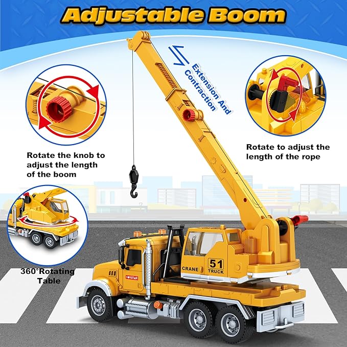Kids Toys for 3 4 5 6 7 8 Years Old Boys, Crane Truck Toy with Lights, Sounds, Toddler Friction Powered Truck Vehicle Toy for Boys Girls Chrismas Birthday Gifts