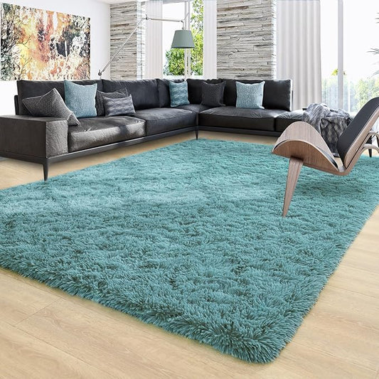 Ompaa Ultra Soft Fluffy Bedroom Rugs Memory Foam Carpet, 6x9 Feet Dark Cyan Area Rugs, Shaggy Living Room Rug Fuzzy Accent Carpets for Kids Girls Rooms, Modern Apartment Dorm Indoor Home Decor
