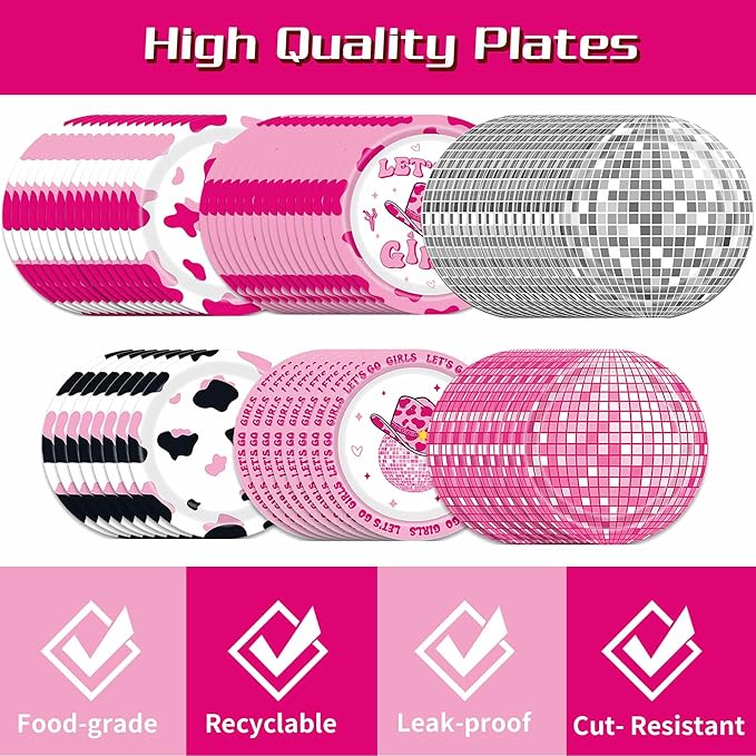 158 PCS Cowgirl Birthday Party Decorations Disco Cowgirl Party Supplies - Includes Plates, Napkins, Cups, Banner, Hanging Swirl, Tablecloth, Balloon for Western Cowgirl Party Decorations, Serve 30