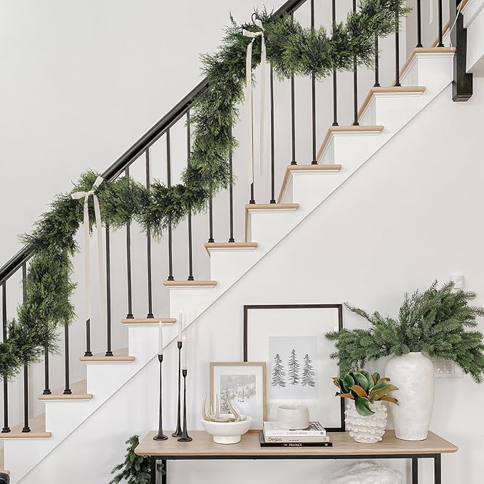 RECUTMS Artificial Garland 1pcs Fake Vines Ivy Greenery Stiff Leaves Plants Table Decor Faux Hanging Plastic Plant for Indoor Outdoor Home Party Wall Mantle (Green H)