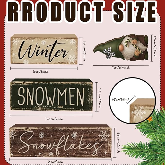 4 Pcs Christmas Decorations Indoor - Wooden Gnome Table Decoration for Home - Christmas Centerpiece For Table - Winter Tiered Tray Decor Rustic Farmhouse Xmas Gift for Home Kitchen Mantel