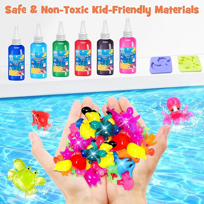 Magic Toys Water Gel Kit: 20 Colors Fairy Aqua Gel with Pearlized & Luminous Magic Paint - Handmade Creative Water Art Set with 12 Shape 3D Molds for Kid Birthday Party Gift