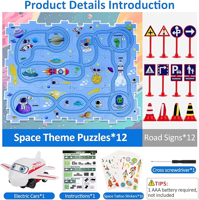 25PCS Puzzle Racer Kids Car Track Set, Space Themed Series, Educational Car Puzzle Toys