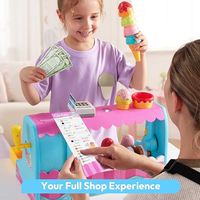 Ice Cream Maker Pretend Toy for Role Play, Play Food Toy Set, Play Kitchen Accessories, Christmas Preschool Gifts for Girls Boys Kids Toddlers Age 3+