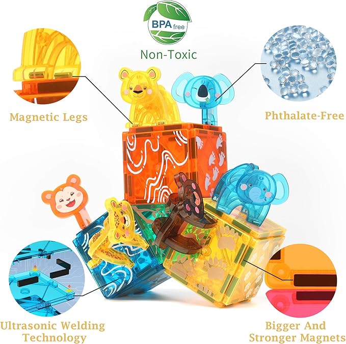 108 PCS Zoo Animals Magnetic Tiles Set,Magnet Building Blocks Farm World Toys,STEM AUTHENTICATED,Magnetic Animals for Kids Age 3 4 5 6 7 8 Toddlers Boys Girls