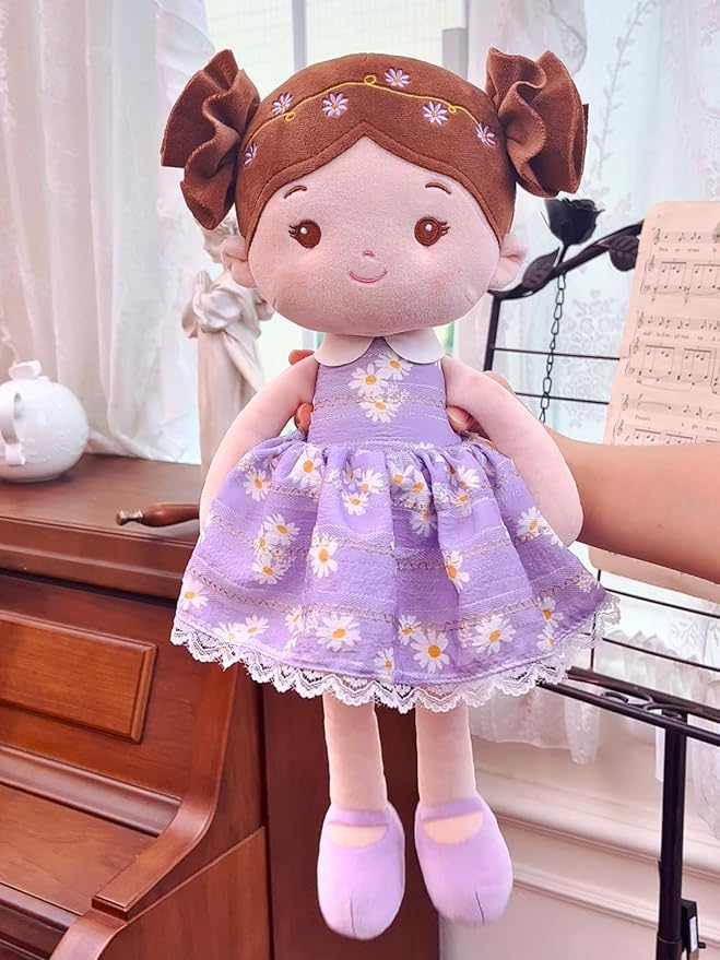 Soft Baby Doll Toys (16''), My First Baby Rag Doll for 1 Year-Old Girl Birthday Gift, Christmas Plush Toys Gift for Toddler Kids Infants-Daisy-Girl-Light-Purple