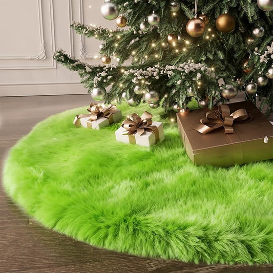 iMucci 30inch Christmas Tree Skirt Wool Fur Green Tree Skirt Small Tree Skirts Snowy Green Trees Skirt Holiday Party Decoration
