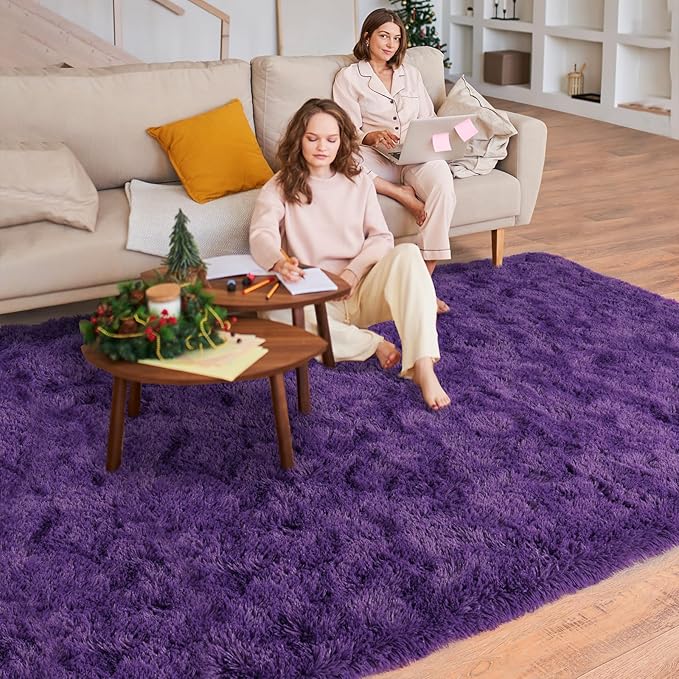5'x7' Super Fluffy Rug for Bedroom, Modern Shag Purple Area Rugs, Soft and Cozy Plush Large Carpet for Kids, Girls Boys and Teens Decorations for Living Room Dorm Nursery Classroom, Purple