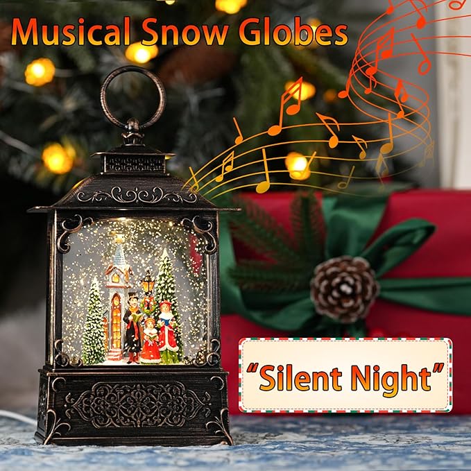 Snow Globe with Church Choir Scene, Light Up Christmas Snow Globes with Music Timer - USB Plug or Battery Operated Glitter Globe Indoor Christmas Decorations