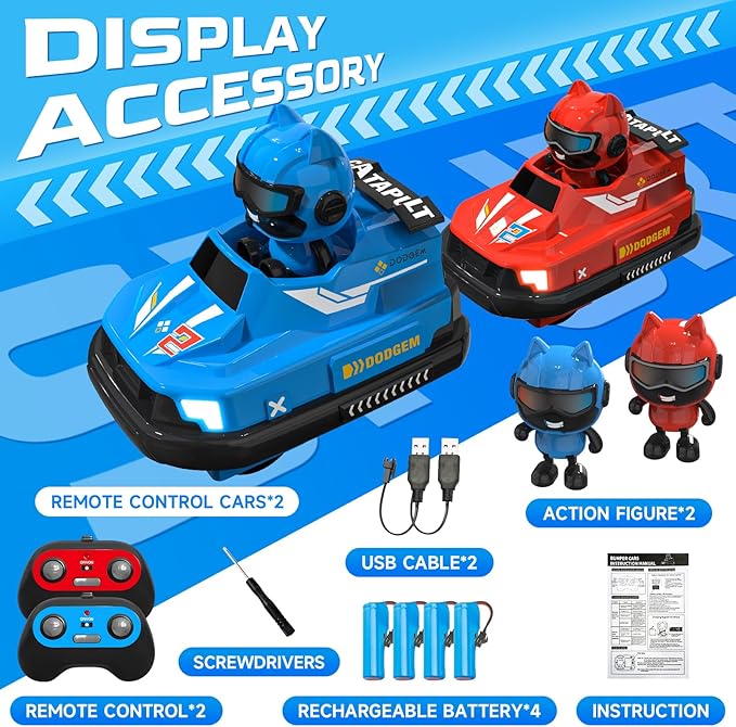 2 Pack Remote Control Cars Toys, RC Bumper Cars with Light & Music for Age 6 Years Old,RC Battle Stunt Race Car Cool Birthday Gift for 6 7 8 Year Old Kids Boys Girls (Red&Blue)