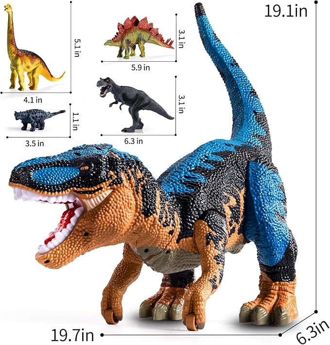 24" Large Dinosaur Toys for Kids 3-5, Big Dinosaur Tyrannosaurus rex Figure Toy with 10+ Dinosaurs Belly Storage, Gliding Wheels, Lights Sounds & Mist Spray – T-Rex that eats Toy for Boys Gift