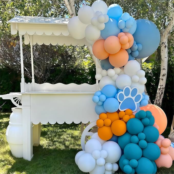 Orange and Blue Balloon Garland Arch Kit, 125pcs Retro Burnt Orange Baby Dusty Fog Blue Beige Ivory White Latex Balloons Arch for Birthday Decor, Boys Baby Shower Wedding Graduation Party Decorations