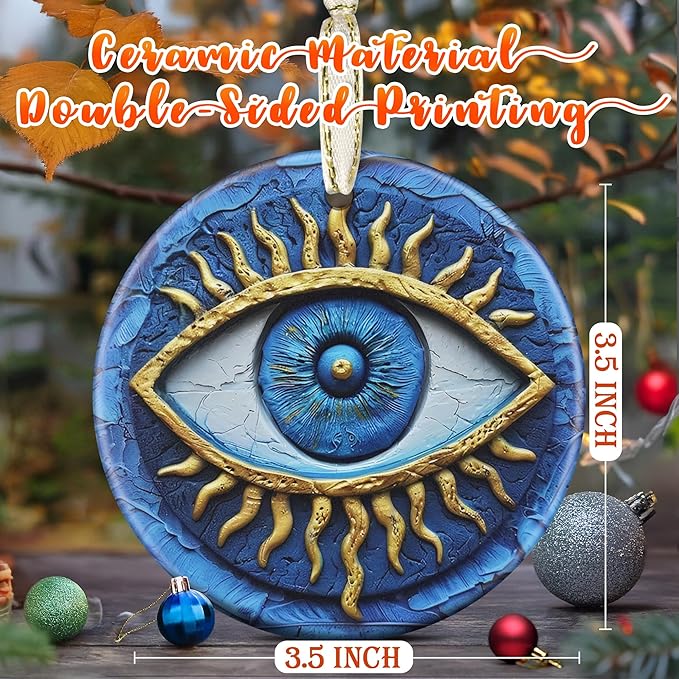 3.5" Ceramic Christmas Ornaments, Christmas Tree Ornaments, Heirloom Keepsake, Gift Exchange, Gift Idea, Bauble Present - Greek Evil Eye