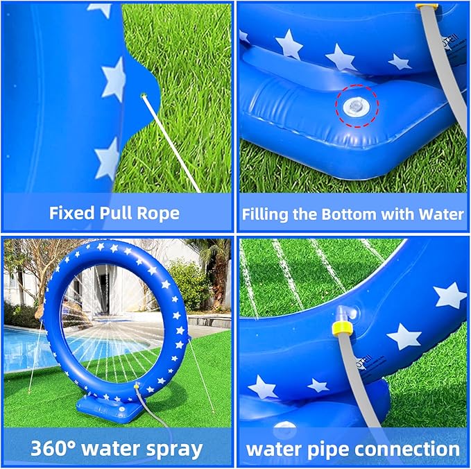 iGeeKid Sprinkler for Kids,Inflatable Sprinkler Water Toys Circular Ring Spray Toy for Kids Garden,Yard & Family Backyard Lawn Outdoor Play,Summer Water Party Supplies Outside Games Activities