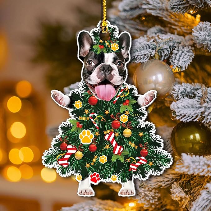 2025 Boston Terrier Christmas Tree Ornament - Festive Holiday Acrylic Hanging Decoration with Adorable Boston Terrier Dog - Christmas Xmas Tree Topper Ornament for Boston Terrier Dog Lovers