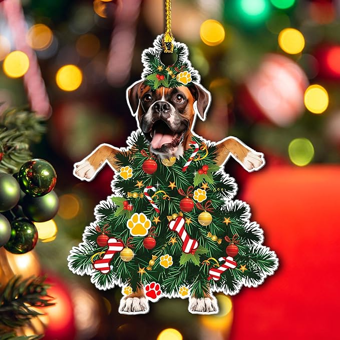 2025 Boxer Christmas Tree Ornament - Festive Holiday Acrylic Hanging Decoration with Adorable Boxer Dog -Boxer Dog Christma Tree Topper Ornament