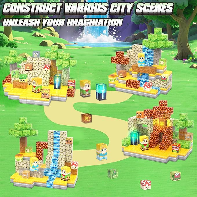 200PCS Magnetic Blocks - Light Up Magnetic Building Blocks Magnet Block Cubes Forest Set, STEM Sensory Stacking Toys for Kids Boys Girls Ages 3 4 5 6 7 8-12 Holiday Christmas Birthday Gifts