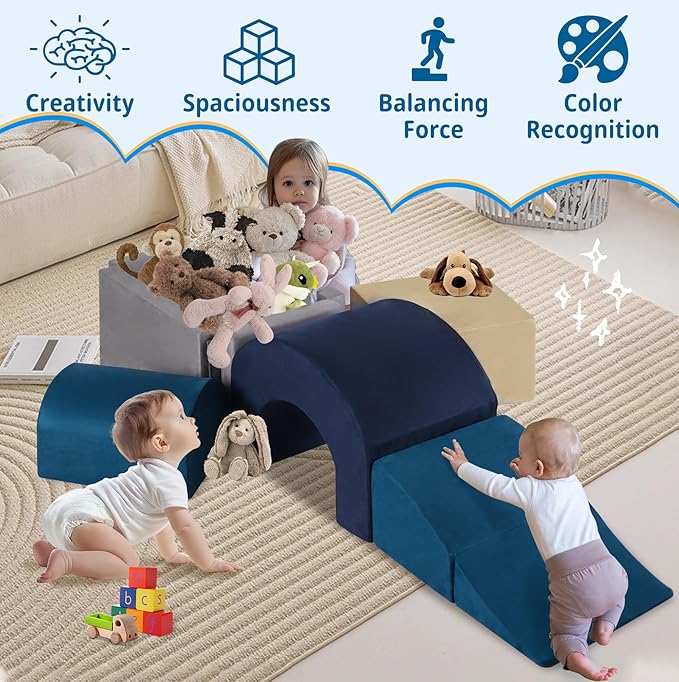 7 Pieces Climbing Toys and Blocks - Indoor Soft Foam Climber PlaySet for Toddlers, Kids, and Babies Ages 1-3 - Perfect for Crawling and Ball Pit Play