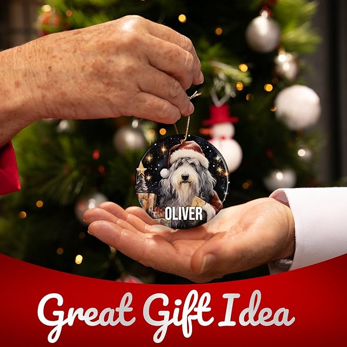 Old English Sheepdog Personalized Dog Ornament - Pet Ornament for Christmas Tree - 3" Round Ceramic - Printed in USA - Choose from 200 Breeds - Dog Mom - Dog Dad - Xmas Decoration DOG0151