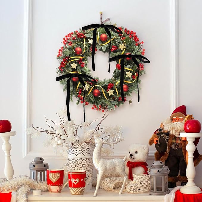 24Pcs Velvet Ribbon 5 x 7 Inch Christmas Ribbon 3/8 Inch Wide Christmas Bows Vintage Velvet Bows for Christmas Tree Black Bows for Christmas Tree Decorations