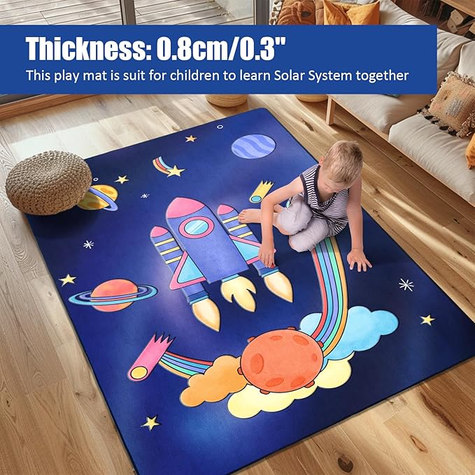 Space Rockets Rug for Kids Room Solar System Area Rugs for Boys Bedroom Kids Rugs for Playroom Space Planet Theme Rug Living Room Dining Room Decor 60x84 inch