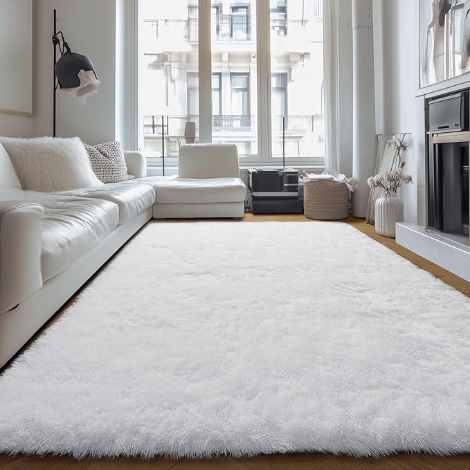 PAGISOFE Fluffy Shaggy Area Rug 5x8, Plush Rugs for Living Room, Fuzzy Rug for Nursery, Furry Rugs for Girls Boys Bedroom, Shag Carpet for Dorm Room, Soft Rug for Kids Playroom Decor,Office White