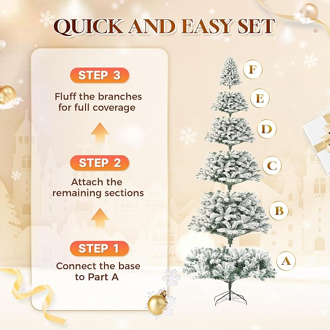 HOLLO STAR 12 ft Flocked Prelit Christmas Tree with 1097 LED Lights, App Control, Artificial Christmas Tree, Multi-Color RGBW Lights, 4000 Branch Tips, Snow Xmas Tree, for Villa, Mall, Party