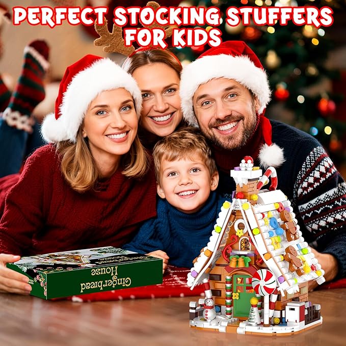 Gingerbread House Building Set with Light Kit, Large Christmas Village Gingerbread House Compatible with Legos Christmas Sets, Inspired Stocking Stuffer or Holiday Decor for Kids or Adults(916PCS)
