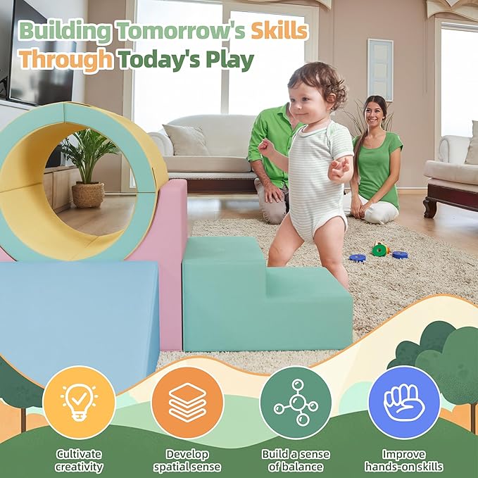 Betterhood Climbing Blocks - Kids Soft Foam Activity Playset - Toddler Couch Climber Gymnastics Equipment for Crawling and Sliding at Home, Preschool, Pink