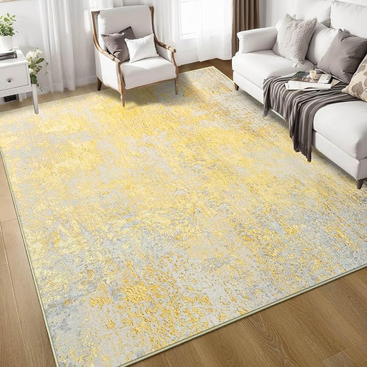 Ompaa Living Room Rug 6x9 Area Rug Washable Boho Carpet Non Slip Abstract Vintage Indoor Large Rugs for Bedroom, Classroom, College Dorm, Farmhouse, Dining Room, Kids Playroom (Orange, Silver & Gray)