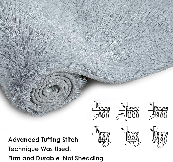 Ompaa Fluffy Area Rugs, Super Soft Shaggy Rug Fuzzy Long Fur Carpets for Bedroom Living Room Decor, 4 x 6 Feet Gray Blue