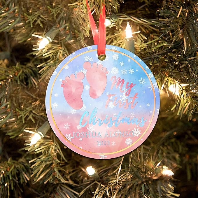 Personalized Photo & Name Baby Christmas Ornament, Baby’s First Christmas Picture Ornament 2025, Xmas Ornament Keepsake Gifts for Babies New Baby Boy Girls
